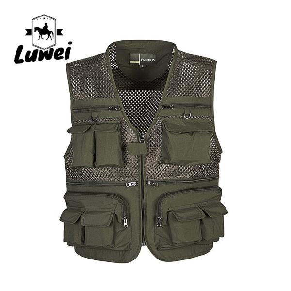 Custom Design Zip Black Utility Outdoor Workwear Journalist Multi-pocket Sleeveless Fishing Men Vest with Mesh