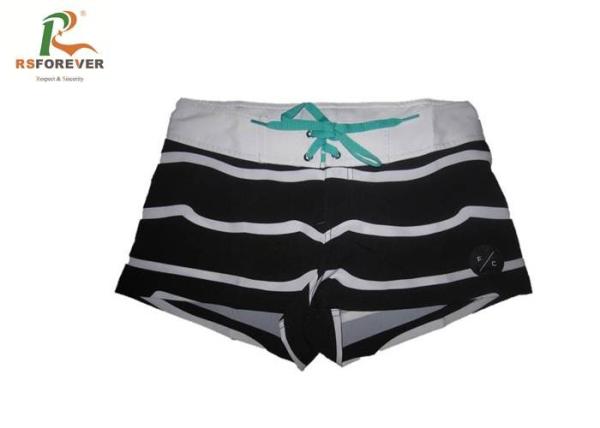 White Striped Black Short Board Shorts For Women , Ladies Board Shorts Digital Printing