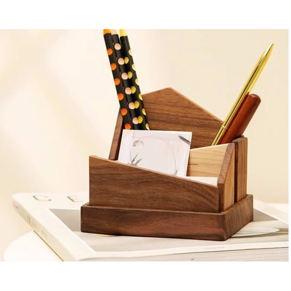 Tools Black Walnut Pen Holder Multifunctional Wood Pencil Stand with Irregular Shape