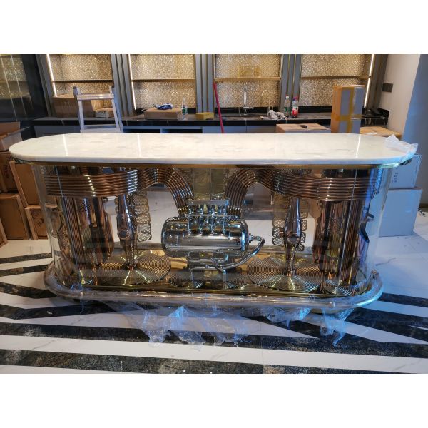 Stainless steel plating mirror sculpture bar abstract style built-in lighting can be customized sculpture furniture