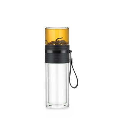 Office Borosilicate Double Glass Water Bottle Tea Infuser With Strainer