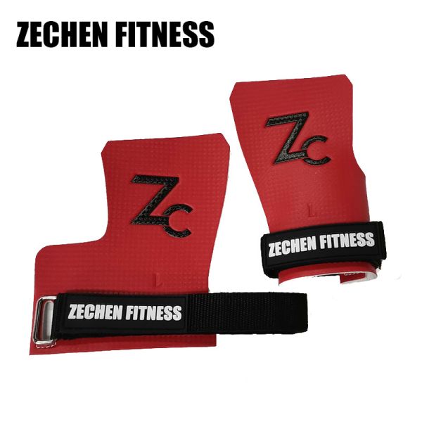 Freedom Fingerless Crossfit Grips Red Gym Hand Gloves With Rubber Velcro Strap