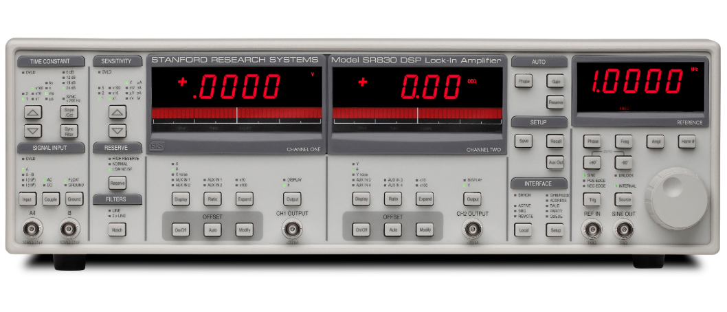 SR830 Lock-In Amplifier with 1 mHz to 102.4 kHz Range, 5 ppm/°C Stability, and 0.01 Degree Phase Resolution