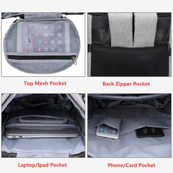 Anti Theft Zipper Open Nylon Leisure Backpack With USB Charging Port