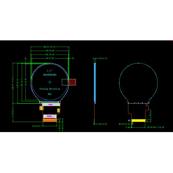 2.1'' 480 X 480 IPS Circular TFT Liquid Crystal Display Module ST7701S IC SPI MIPI