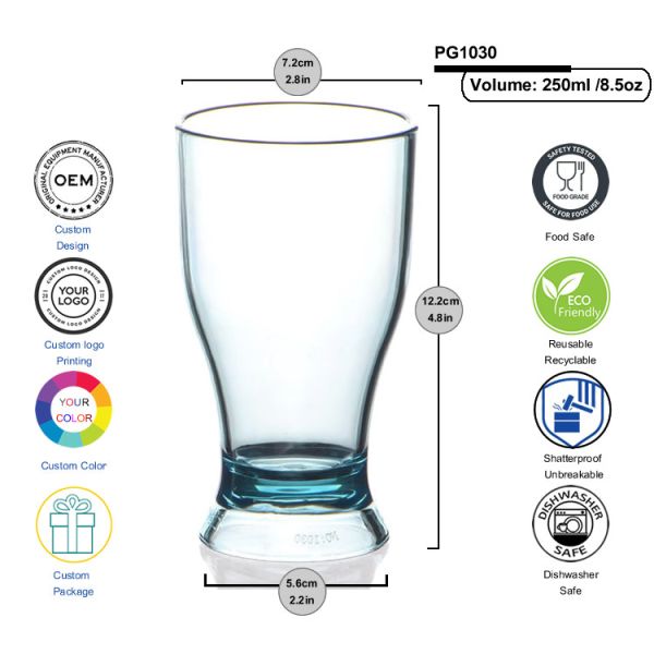 Clear Plastic Pilsner Glasses 8.5oz Flamefield Acrylic Juice Glasses