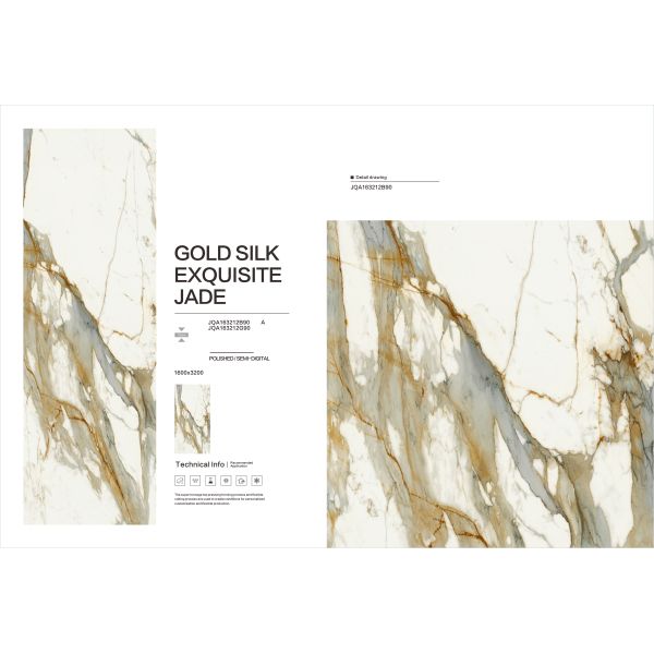 Non Slip Porcelain Slab Tile Gold Silk Exquisite Jade For Coffee Shop