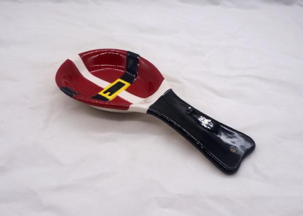 Red And Black Santa Claus Christmas Spoon Rest , 9 Inch Ceramic Spoon Holder