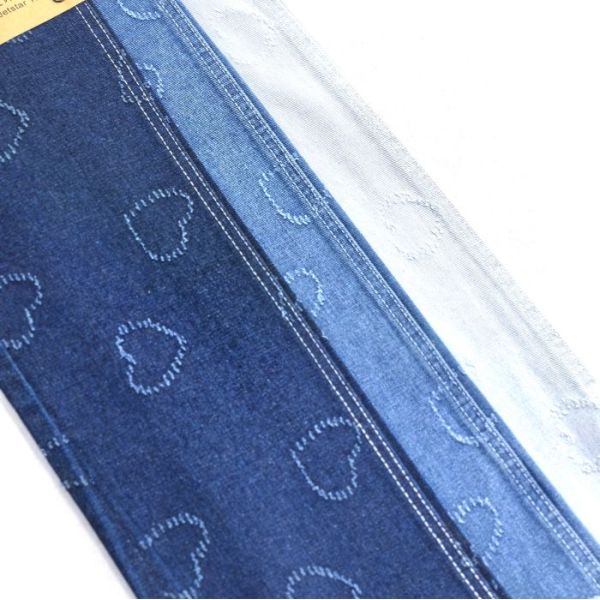Style brodé étirement en forme de cœur motif bleu tissu denim pour femmes Jeans 10,6 oz JSD3077 10 * 7OE Compte de fil