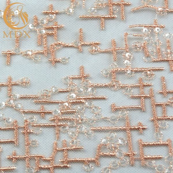 Розовые декоративные Sequins ткани шнурка сетки вышили устойчивому