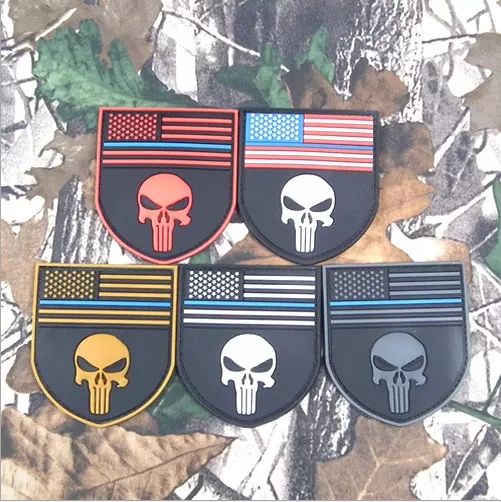 Punisher Skull Logo Velcro Embossing Soft PVC Rubber For Clothes