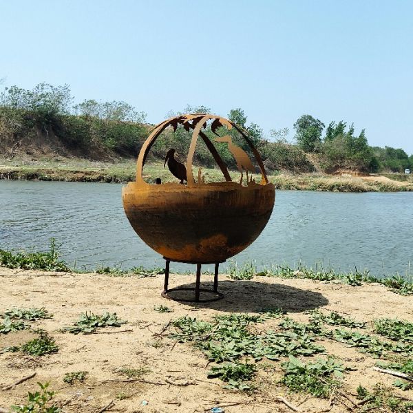 800mm Diameter Rustic Red Outdoor Corten Steel Fireplace Pit Or Customized