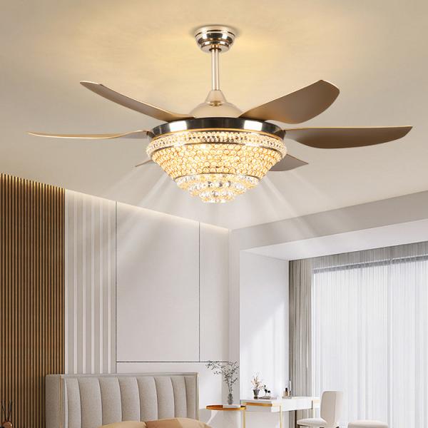 Living Room Crystal LED Ceiling Fan 52 Inch Remote Control