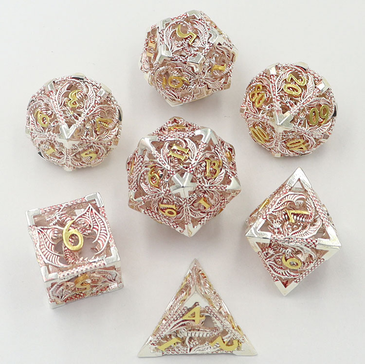 Customized Color Copper Hollow Dice Set for DND Games with 14mm-20mm Polyhedron Metal Dice