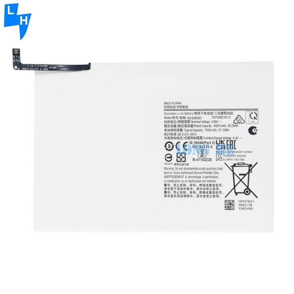Samsung Galaxy Tab A8 2021 SM-X200 SM-X205 Аккумулятор HQ-6300SD Оригинальная емкость 7040mAh Белый