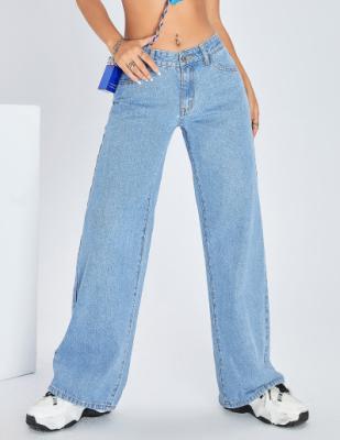 Medium blue comfortable breathable denim pants for women