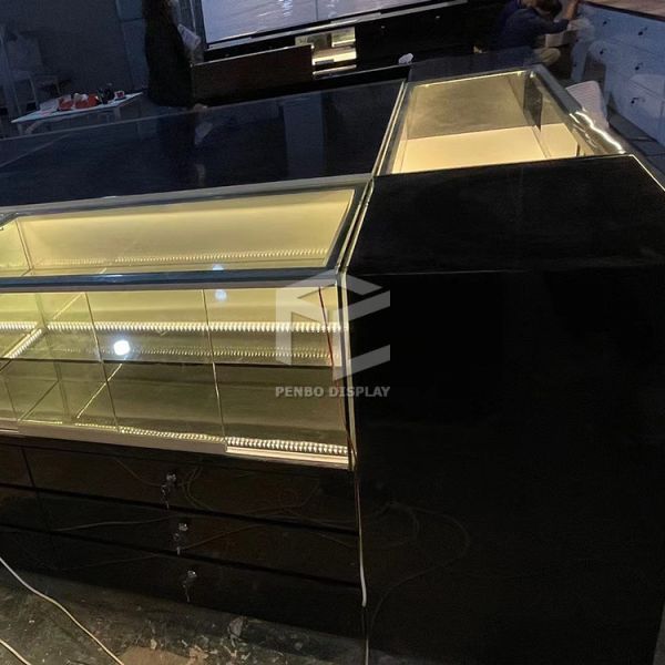 Blue Mdf Glass Smoke Display Showcase Shop Interior Design