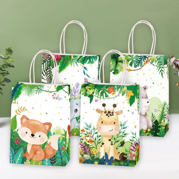 Jungle Style Cartoon Animal Gift Bag Birthday Party Souvenir Kraft Paper Handbag Snack Packaging Bag