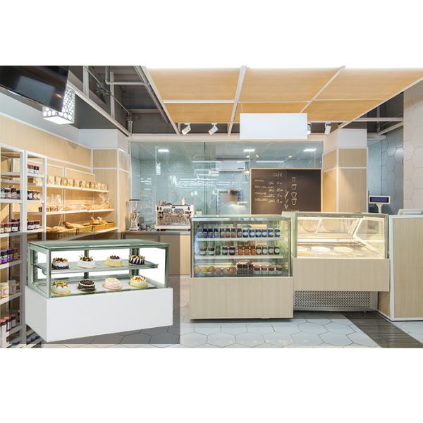 Marble Base R134A Cake Display Case Four Sides Right Angle