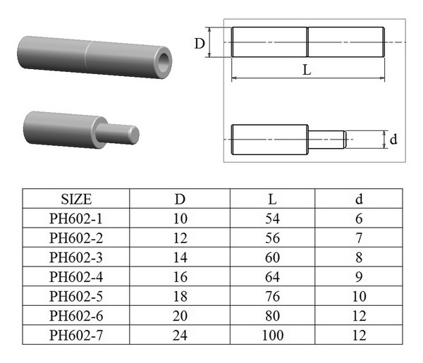 Welding hinge piston hinge PH602, size 54-100mm, self color or zinc plating