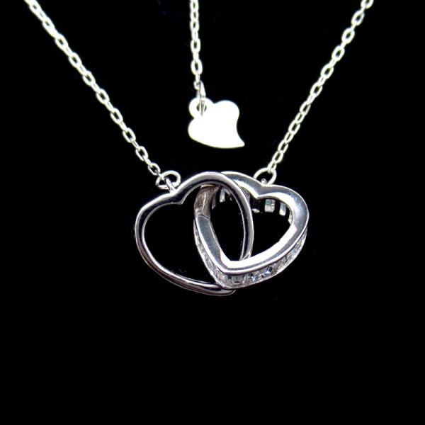 Cross Shape Silver Cubic Zirconia Necklace 925 Double Chain With Plated Rhodium