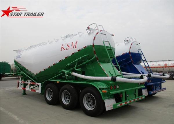 Green Three Axles Bulk Cement Semi Trailer Banana Type Technical Details