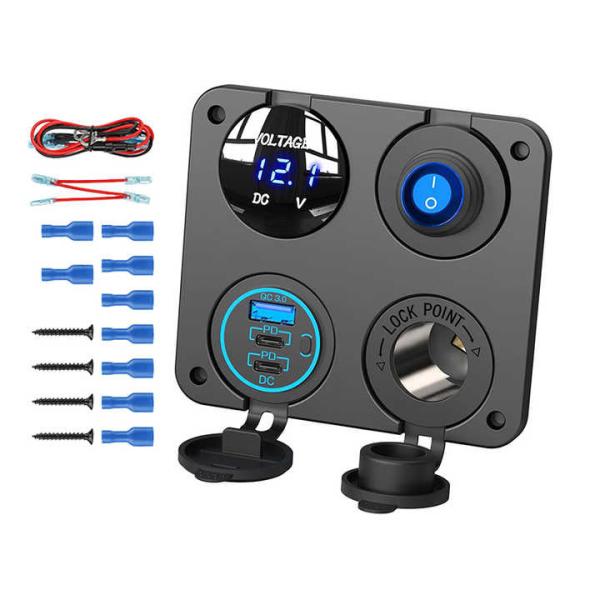 Waterproof Dual PD QC3.0 90W Car Phone Charger Voltage Switch