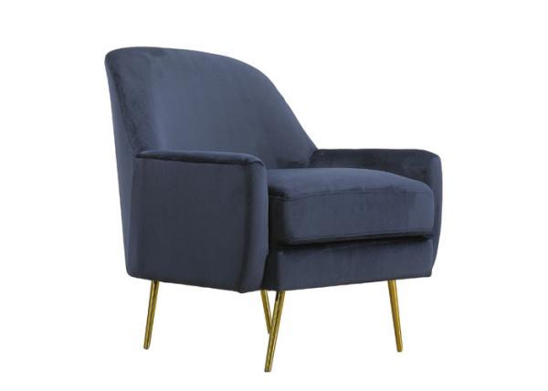 Fabric Dark Blue Arm Chair Contemporary Metal Leg Dark Blue Velvet Armchair