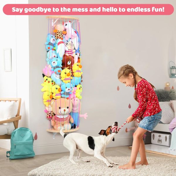 Wooden Half Circle Design Wall Hanging Plush Toy Organizer for Stuffed Animal Storage