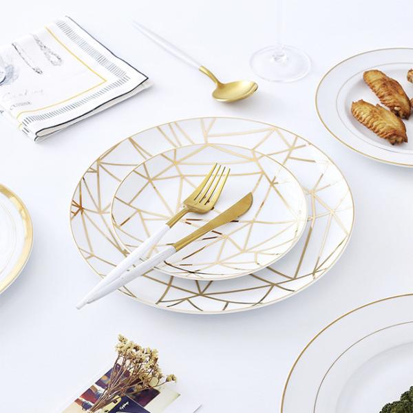 High Gloss Glaze Contemporary Porcelain Dinnerware Hand Drawing Gold Plating