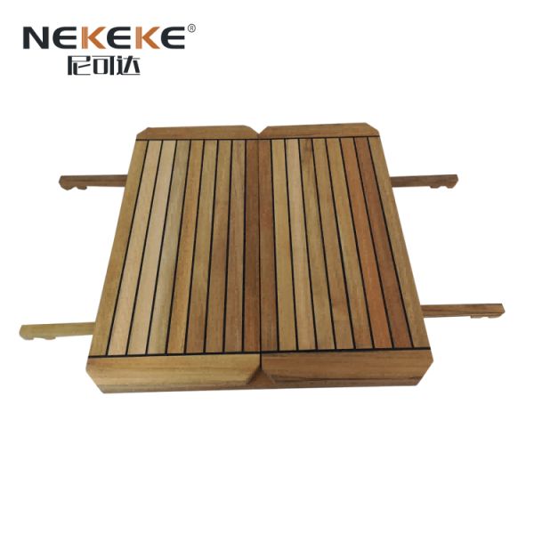 Tapa de mesa plegable rectangular de teca para barco con incrustación de estrella para yate y autocaravana