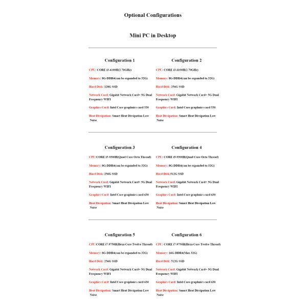 Portable Win10 Desktop Mini PC Hexa Core I3 I5 I7 16GB 512GB Graphics 630 All In One