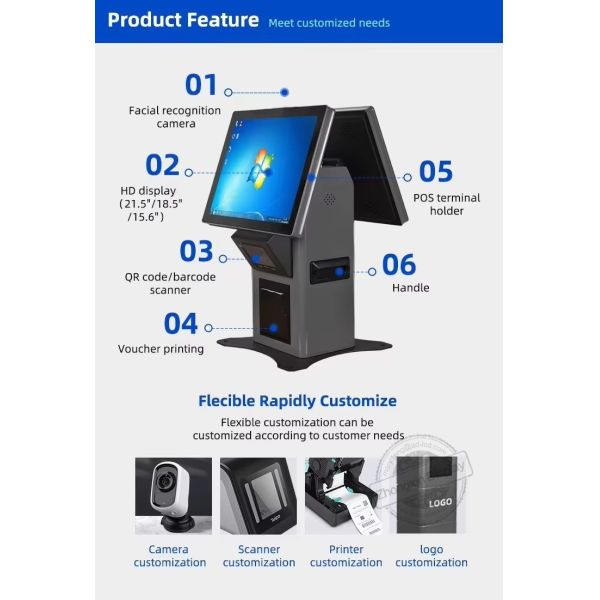 15.6" Touch Screen Windows POS Payment Kiosk with Double Sided Self Service