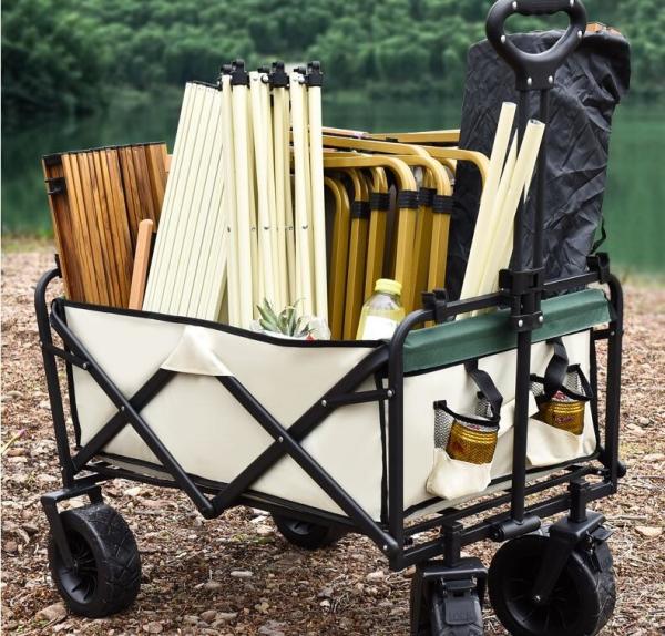 Custom Wholesale Outdoor Push Pull Collapsible Easy To Carry Camping Folding Wagon With Big Wheels