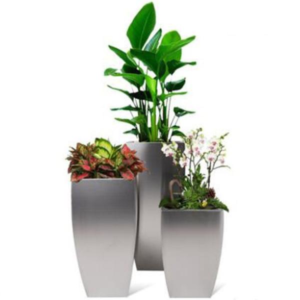 Arc Shaped Metal Bucket Flower Pot Hairline Stainless Steel Garden Pots
