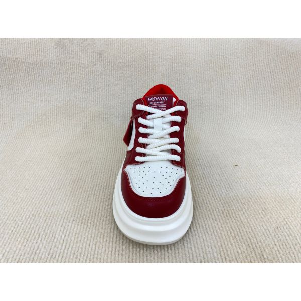 Thick Soled Women Red Sneakers Genuine Leather Red Trainers Womens