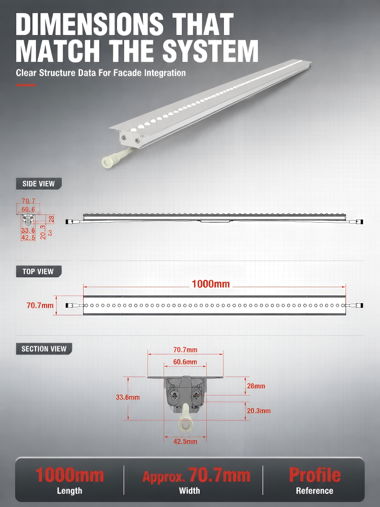 12-14W Flying Wing Architectural Linear Light DC24V IP66 Rating For Facade Lighting