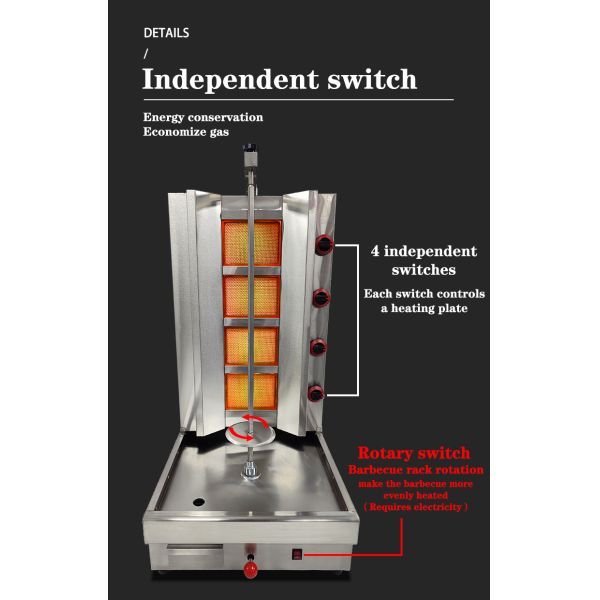 Коммерческая газовая 4-горелка Автоматическая вращающаяся куриный кебаб Doner Shawarma гриль