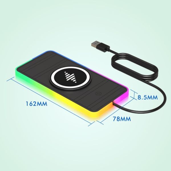Silicone Car Wireless Charging Pad RGB LED Qi Apple Samsung Earbuds Compatibility