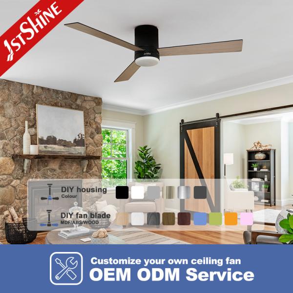 Fancy Wood Blades Low Profile Ceiling Fan with Remote Control and 3 Color LED Light