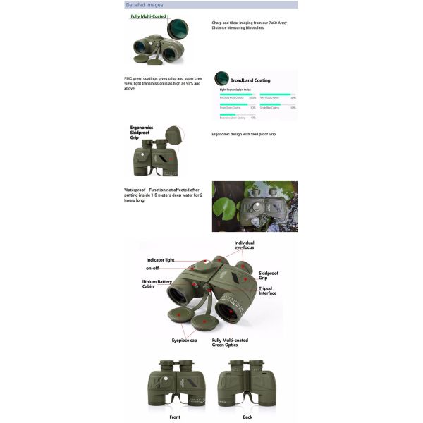 10x50 Military Marine Binocular Telescope Fogproof With Rangefinder