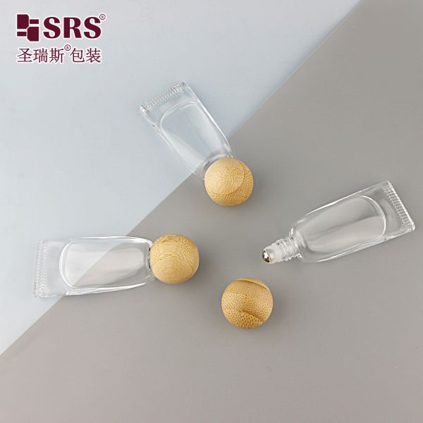 GB3-10ML Tube Shape Clear Glass Vial With Gemstone Roller Ball With Keychain Cap Lanyard For Oil Packaging