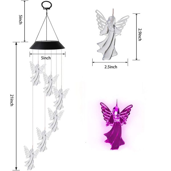 360° Beam Angle Colorful Angel Wind Chimes for Outdoor Solar Lights Fairy Garden Decor