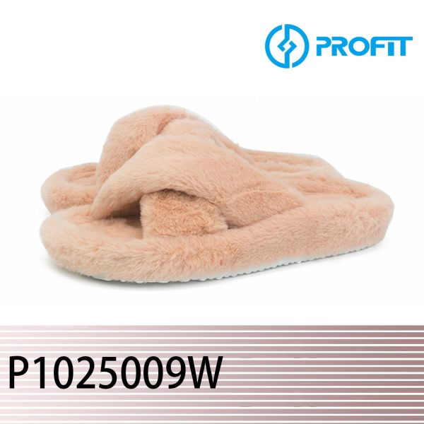 Cross Band Lady Indoor Outdoor Faux Fur Slide With TPR Sole