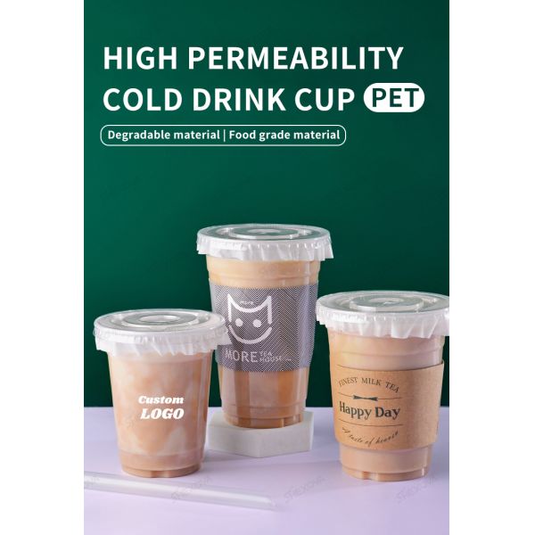 90mm/95mm Plastic Pet Cup With Lid For Beverage Shops Custom Printed Logo