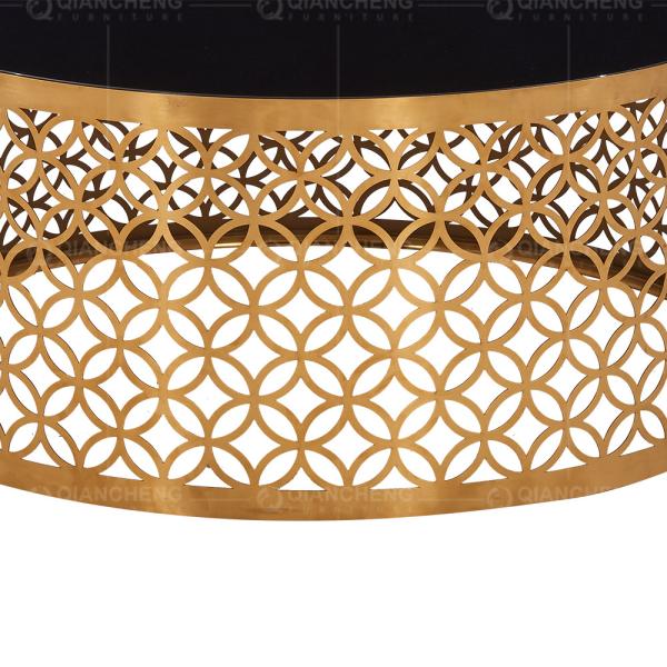 Round Black Dia 95cmx40cm SS Coffee Table Glass Top Stainless Steel base