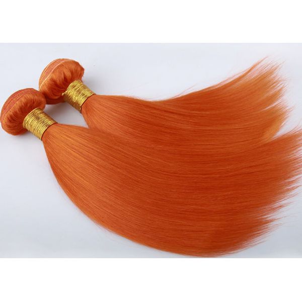 Customized Orange Silk Straight Virgin Human Hair Extensions Double Stitch Weft