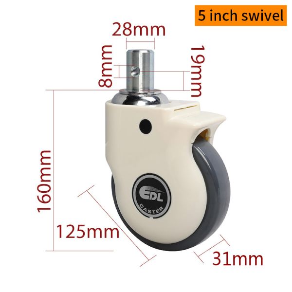 5 pulgadas de ruedas de ruedas médicas TPU Pista de 130 kg de capacidad de carga