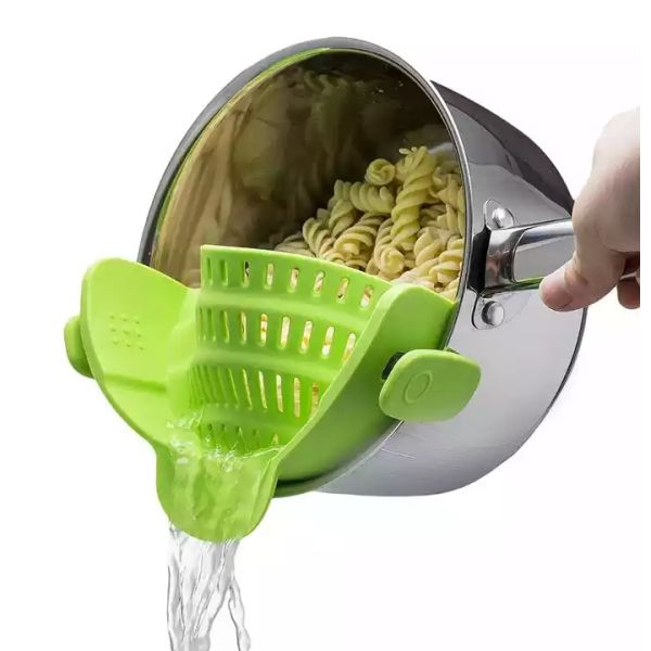 Adjustable Snap N Strain Pot Strainer and Pasta Strainer Flexible Silicone Material