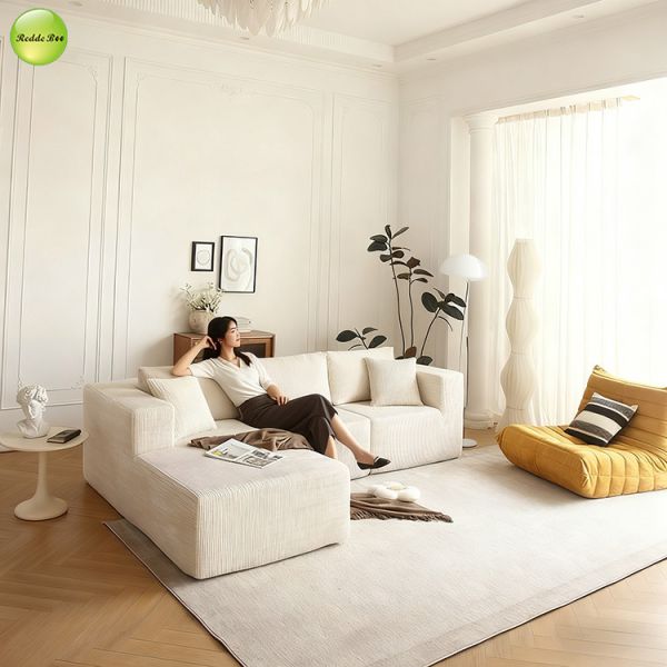 Upholstered Compressed Microfiber Fabric Couch Striped Velvet Sleeper Sectional